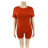Plus Size Short Sleeve Shorts Two Piece Set OSIF-20705