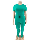 Plus Size Short Sleeve Solid Color Two Piece Pants Set OSIF-20735