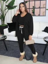 Plus Size Solid Color Vest Coats 3 Piece Pants Set OSIF-3309