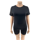 Plus Size Short Sleeve Shorts Two Piece Set OSIF-20705