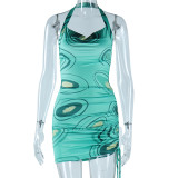 Print Halberneck Drawstring Mini Dress GJYO-756906