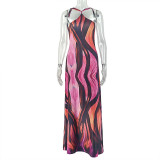 Halterneck Print Backless Maxi Dress GJYO-303910