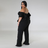 Plus Size Off Shoulder Short Sleeve Wide Leg Jumpsuit NNWF-7797