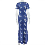 Print Short Sleeve Slim Maxi Dress GJYO-303890
