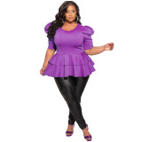 Plus Size Ruffles Short Sleeve T Shirt NNWF-7071