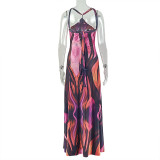 Halterneck Print Backless Maxi Dress GJYO-303910