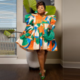 Plus Size Print Ruffles Loose Shirt Dress NNWF-7760