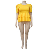 Plus Size Ruffles Short Sleeve T Shirt NNWF-7071