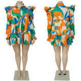 Plus Size Print Ruffles Loose Shirt Dress NNWF-7760
