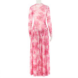 Print Long Sleeve Maxi Dress GJYO-303939