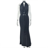 Sleeveless Backless Ruched Maxi Dress GJYO-303885