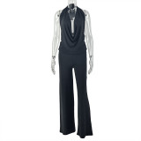 Solid Color Sleeveless Backless Ruched Two Piece Skirts Set GJYO-919156
