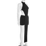 Sleeveless Patchwork Backless Tie Up Mini Dress GSZM-C25DS444