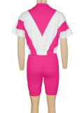 Contrast Color Zipper Tops+Shorts Sport Two Piece Set SH-391401
