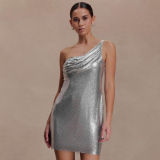 Sleeveless Single Shoulder Mini Dress GSZM-Q25DS459