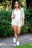Solid Color Long Sleeve Coat Two Piece Shorts Set HMS-5491