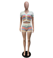 Stripe Knits Two Piece Shorts Set QXTF-83028