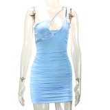 Ruched Slash Shoulder Mini Dress YMYF-8923