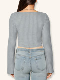 V Neck Drawstring Flare Sleeve Short Tops GZJF-2582