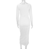 Hollow Out Long Sleeve High Split Maxi Dress YMYF-9380