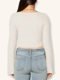 V Neck Drawstring Flare Sleeve Short Tops GZJF-2582