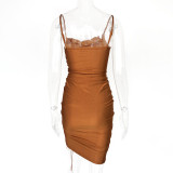Solid Color Drawstring Midi Dress GZJF-5574