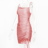 Solid Color Drawstring Midi Dress GZJF-5574