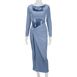Hollow Out Long Sleeve High Split Maxi Dress YMYF-9380