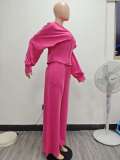 Solid Color Hooded Tie Up Two Piece Pants Set TK-6347