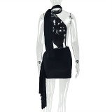 Sexy Patchwork Backless Ruched Irregular Mini Dress GJYO-303053