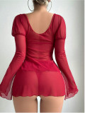 Lace See Through Mesh Long-Sleeve Underwear Set YQ-W898