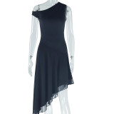 Solid Color Sleeveless Irregular Midi Dress GJYO-300765