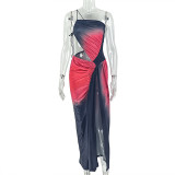 Print Color Block Slash Neck Maxi Dress GJYO-303670