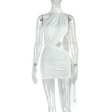 Sexy Patchwork Backless Ruched Irregular Mini Dress GJYO-303053