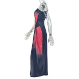 Print Color Block Slash Neck Maxi Dress GJYO-303670