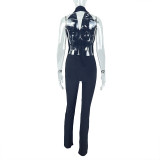 Halterneck Solid Color Tie Up Tops Tight Pants Set GJYO-919111