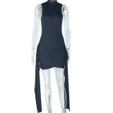 Sleeveless Solid Color Ruched Mini Dress GJYO-302252
