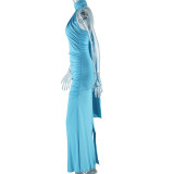 Solid Color Backless Ribbon Maxi Dress GJYO-301015