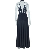 Solid Color Halterneck Backless Split Maxi Dress GJYO-301928