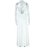 Solid Color Halterneck Backless Split Maxi Dress GJYO-301928