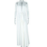 Solid Color Halterneck Backless Split Maxi Dress GJYO-301928