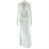 V Neck Sleeveless Solid Color Maxi Dress GJYO-303386