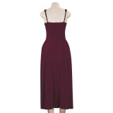 Square Neck Solid Color Big Swing Midi Dress GAXB-A704DS