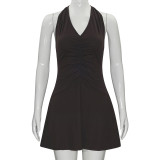 V Neck Halterneck Backless Mini Dress GAXB-W215DS