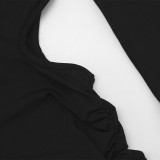 Solid Color U Neck Hollow Out Mini Dress GAXB-W216DS