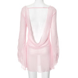 Solid Color See Through Backless Mini Dress GAXB-W240DS