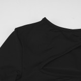 Solid Color U Neck Hollow Out Mini Dress GAXB-W216DS