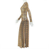 Print O Neck Long Sleeve Maxi Dress GJYO-303226