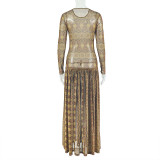 Print O Neck Long Sleeve Maxi Dress GJYO-303226