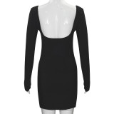Solid Color U Neck Hollow Out Mini Dress GAXB-W216DS